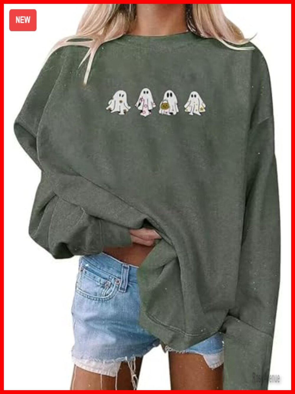 Oversized Halloween Ghost Sweatshirt Cotton Blend Crewneck Pullover